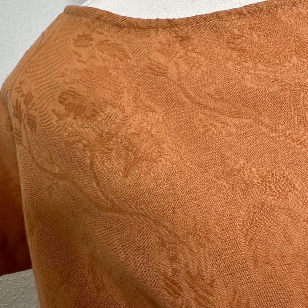 Vintage 70s Jacquard Midi Boho Terracotta Floral Dolman Sleeve Button Shoulder M - Picture 4 of 9